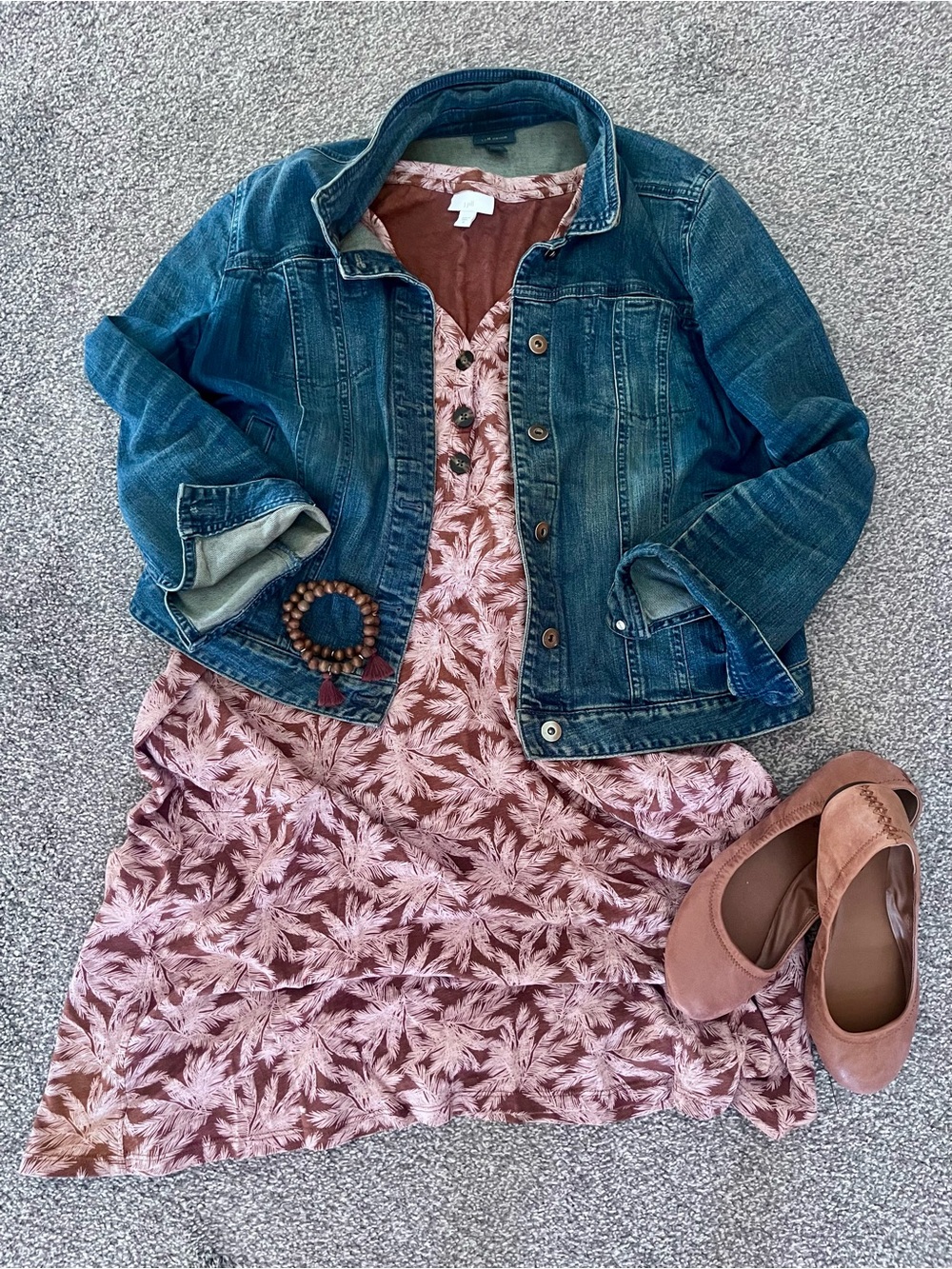 J. Jill Rose-Brown Leaf Pattern Dress